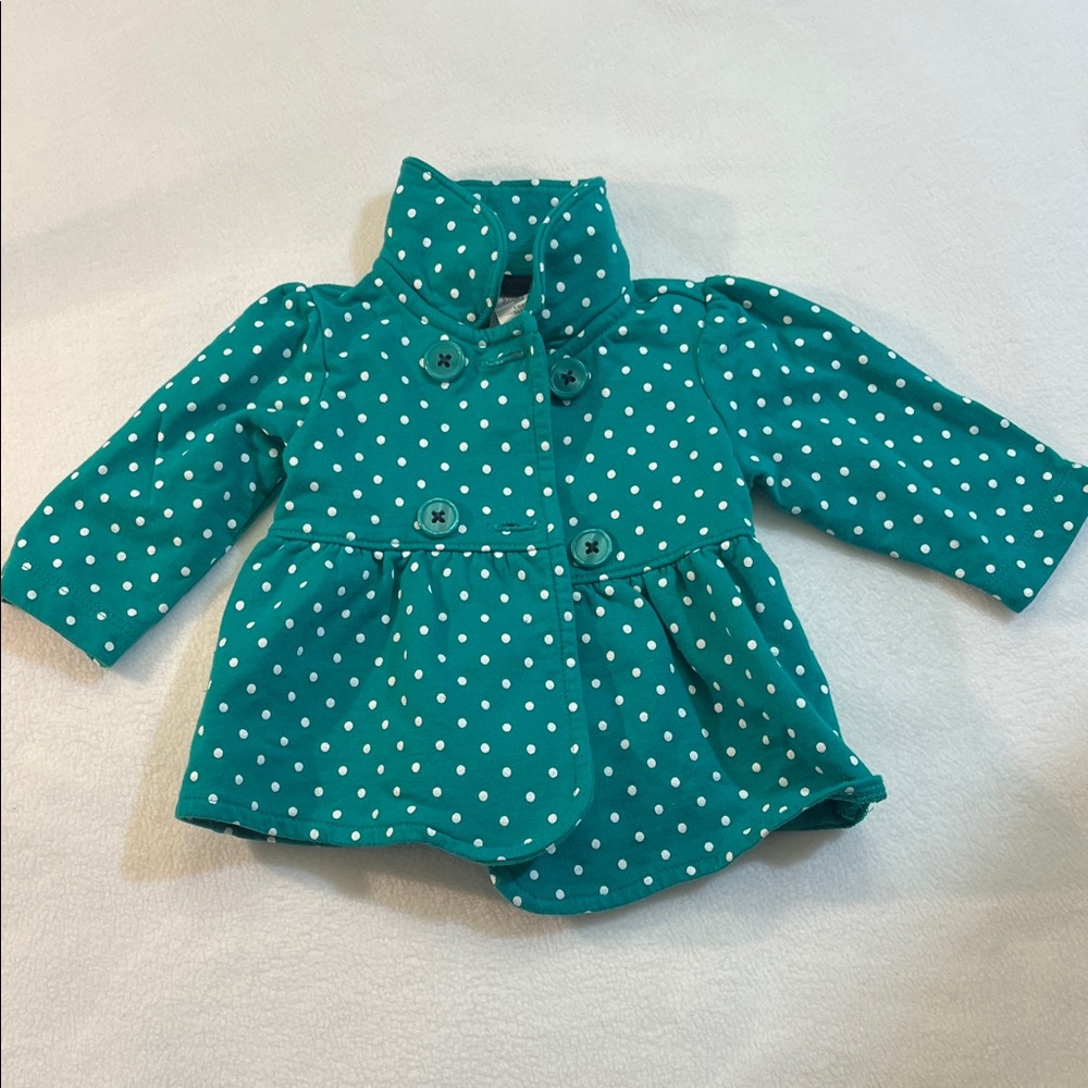 Charming Teal Baby Jacket with Polka Dots